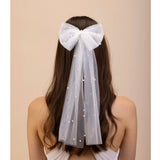 Girls White Pearl Bow Comb