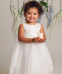 Girls Sequin Tulle Dress Ivory