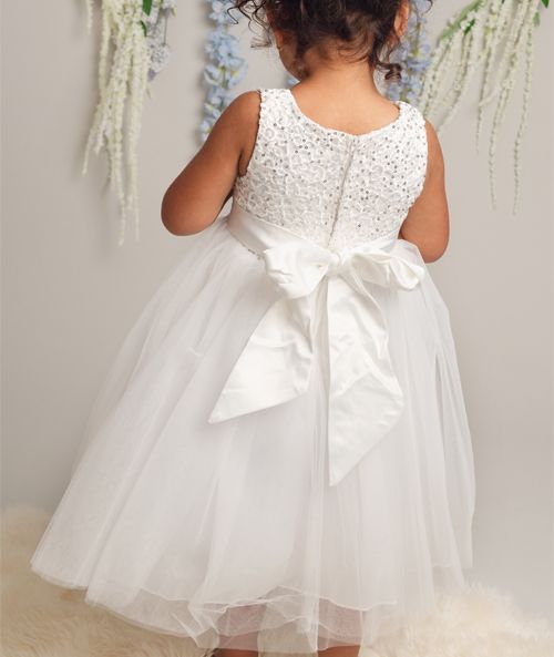 Girls Sequin Tulle Dress Ivory