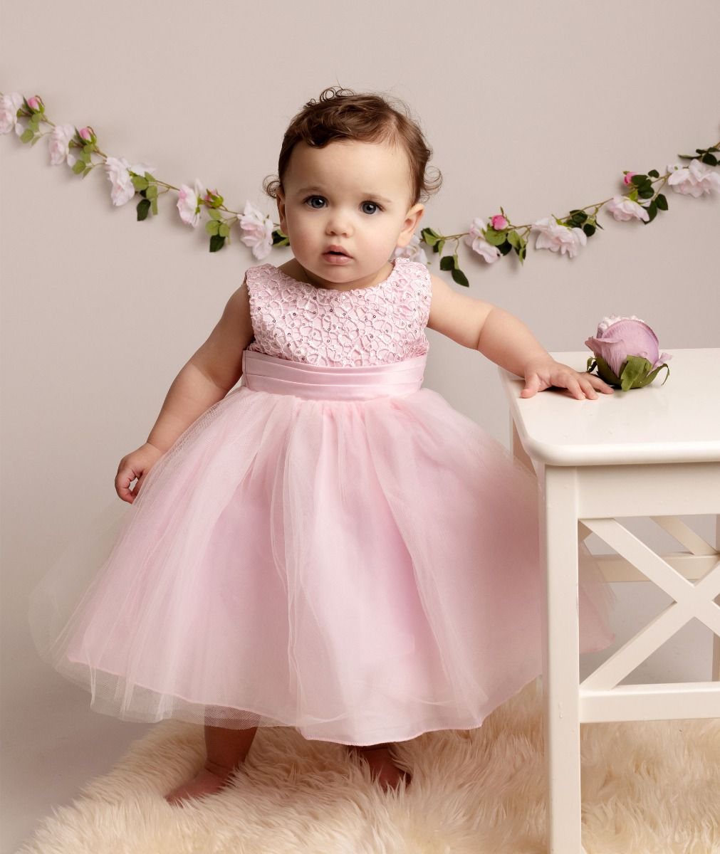 Girls Sequin Tulle Dress Pink