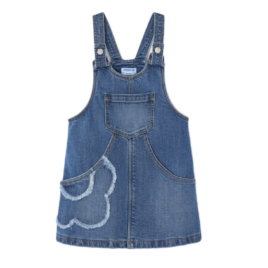 Girls Denim Flower Dungaree Skirt