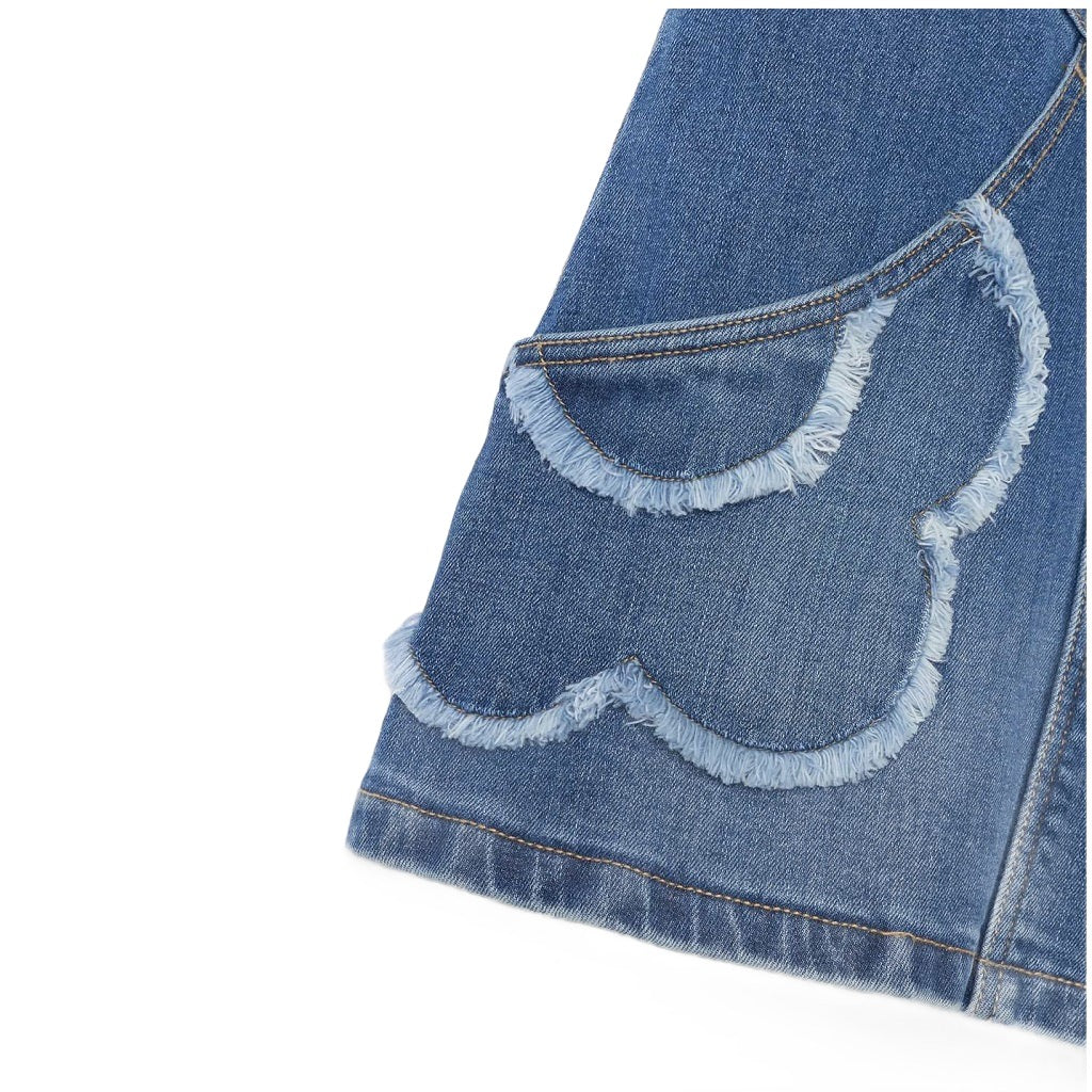 Girls Denim Flower Dungaree Skirt