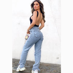 Side Slit Detail High Waist Flared Jeans