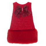 BALLOON CHIC Dress with Fur Hem Red - Kizzies