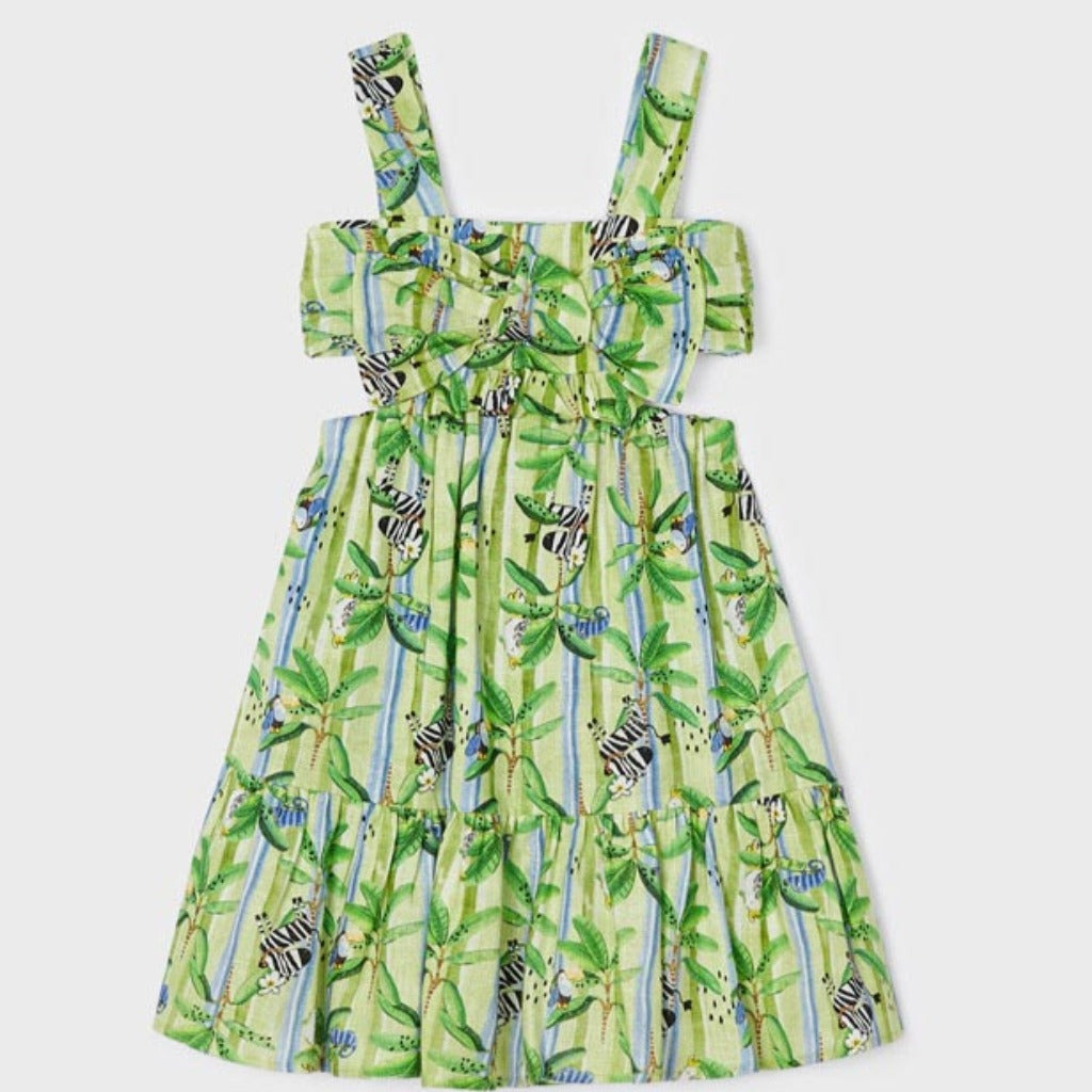 Girls Patterned Dress Lime