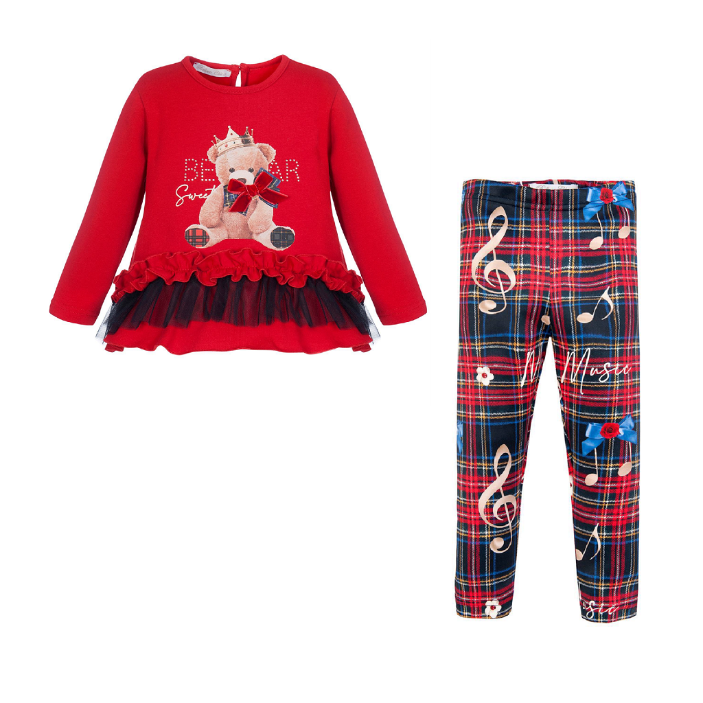 BALLOON CHIC Bear Top Tartan Legging Set