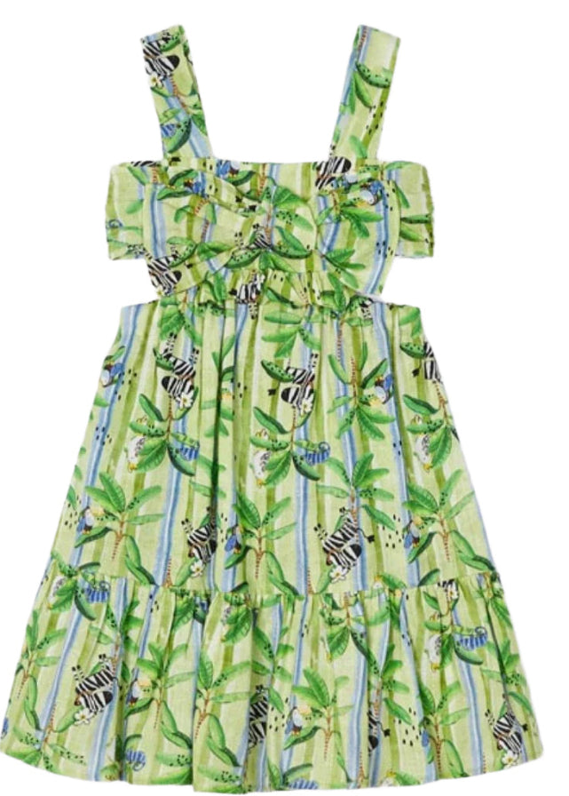 Girls Patterned Dress Lime