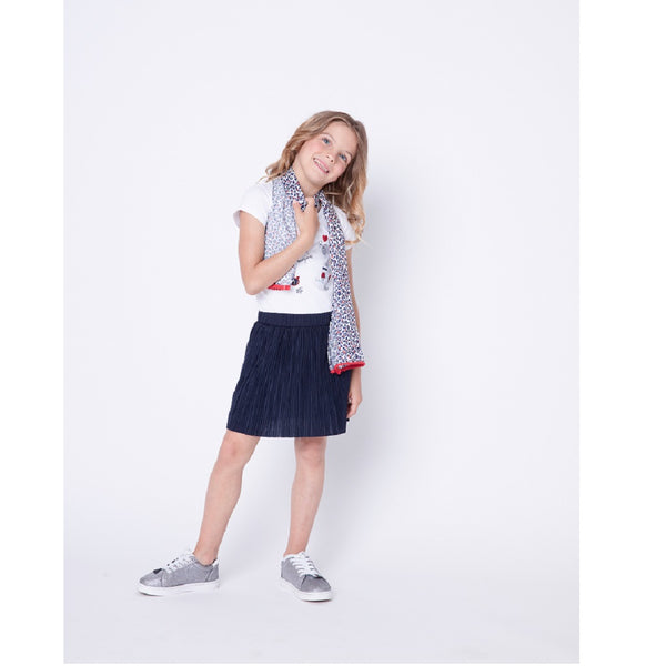 Girls Navy Pleated Dress with Red Sequin Detail - Kizzies, Dresses - Childrens Wear