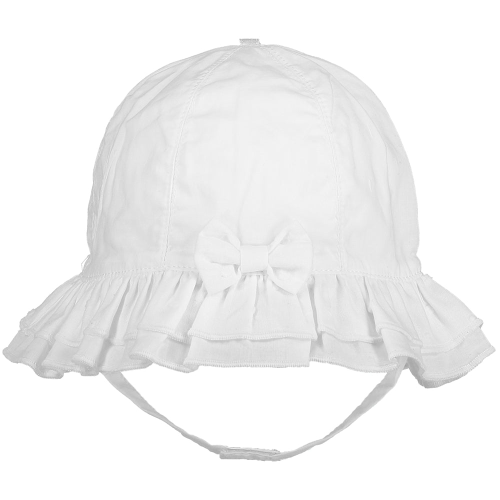 Gabby Frilled Sunhat with Chin Strap White