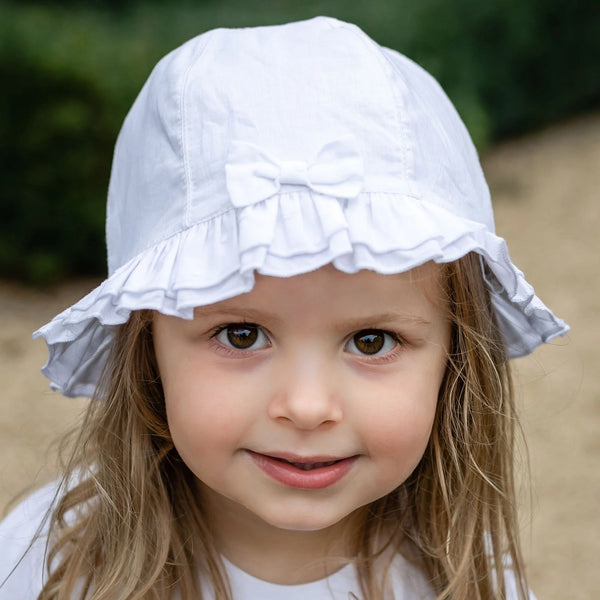 Gabby Frilled Sunhat with Chin Strap White