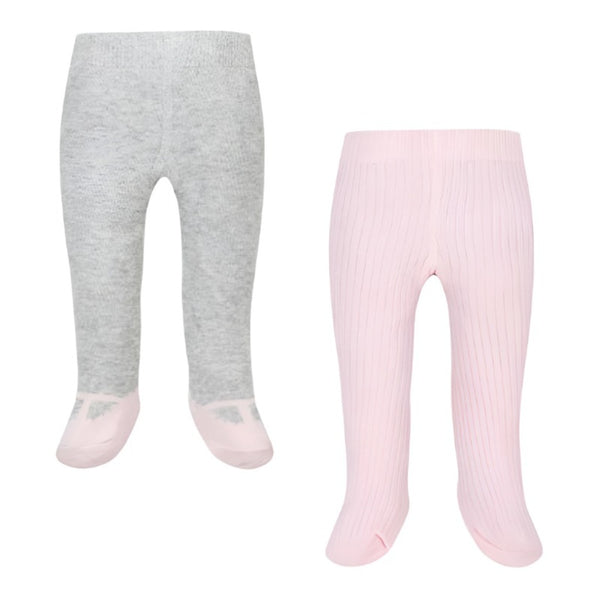 Baby Girls 2 Pack Tights Pink Grey