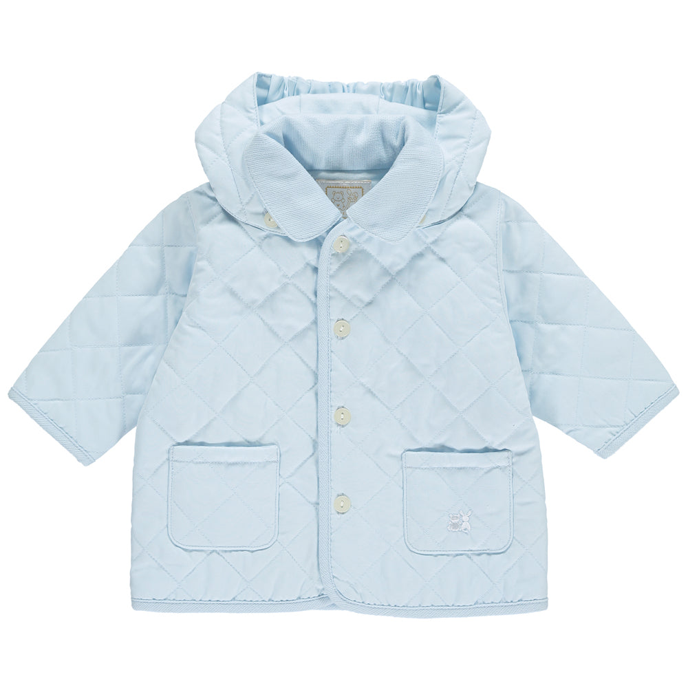 Emile et Rose Baby Boys Blue Quilted Hooded Jacket | Kizzies