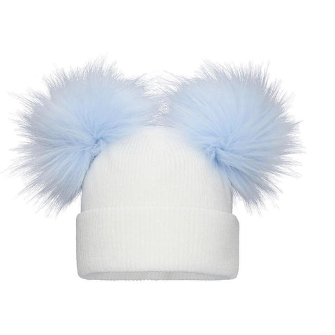 DOUBLE BABY KNIT White/Blue Pom
