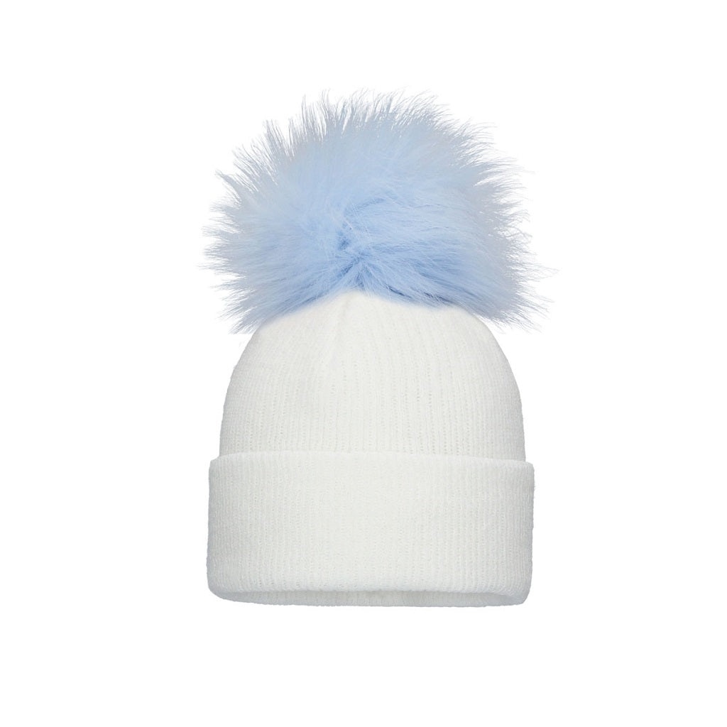 BABY KNIT SINGLE White/Blue Pom