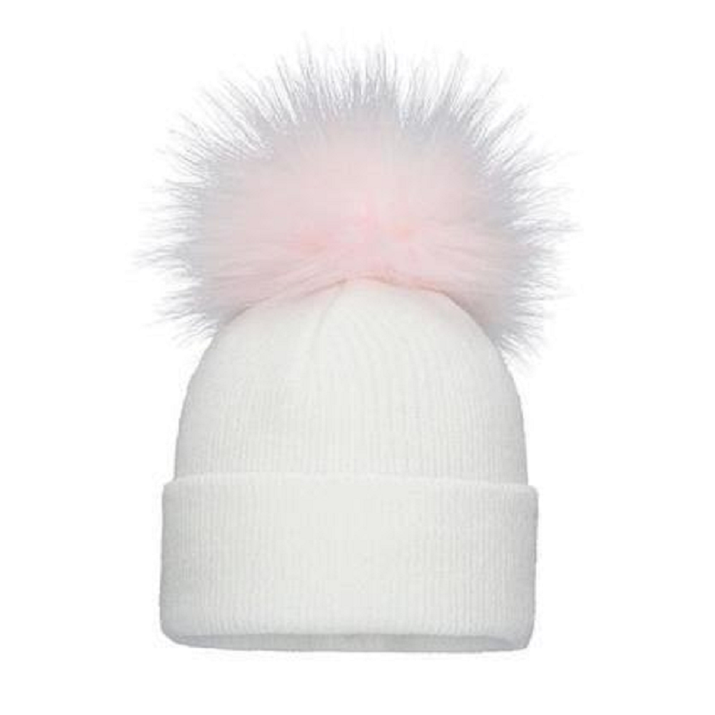 BABY Single Knit Hat with Pink Pom