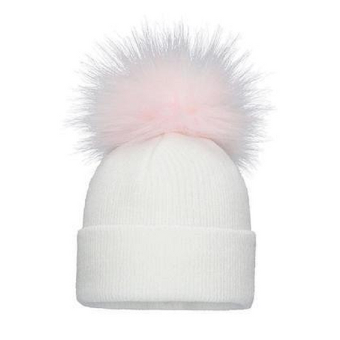 BABY Single Knit Hat with Pink Pom