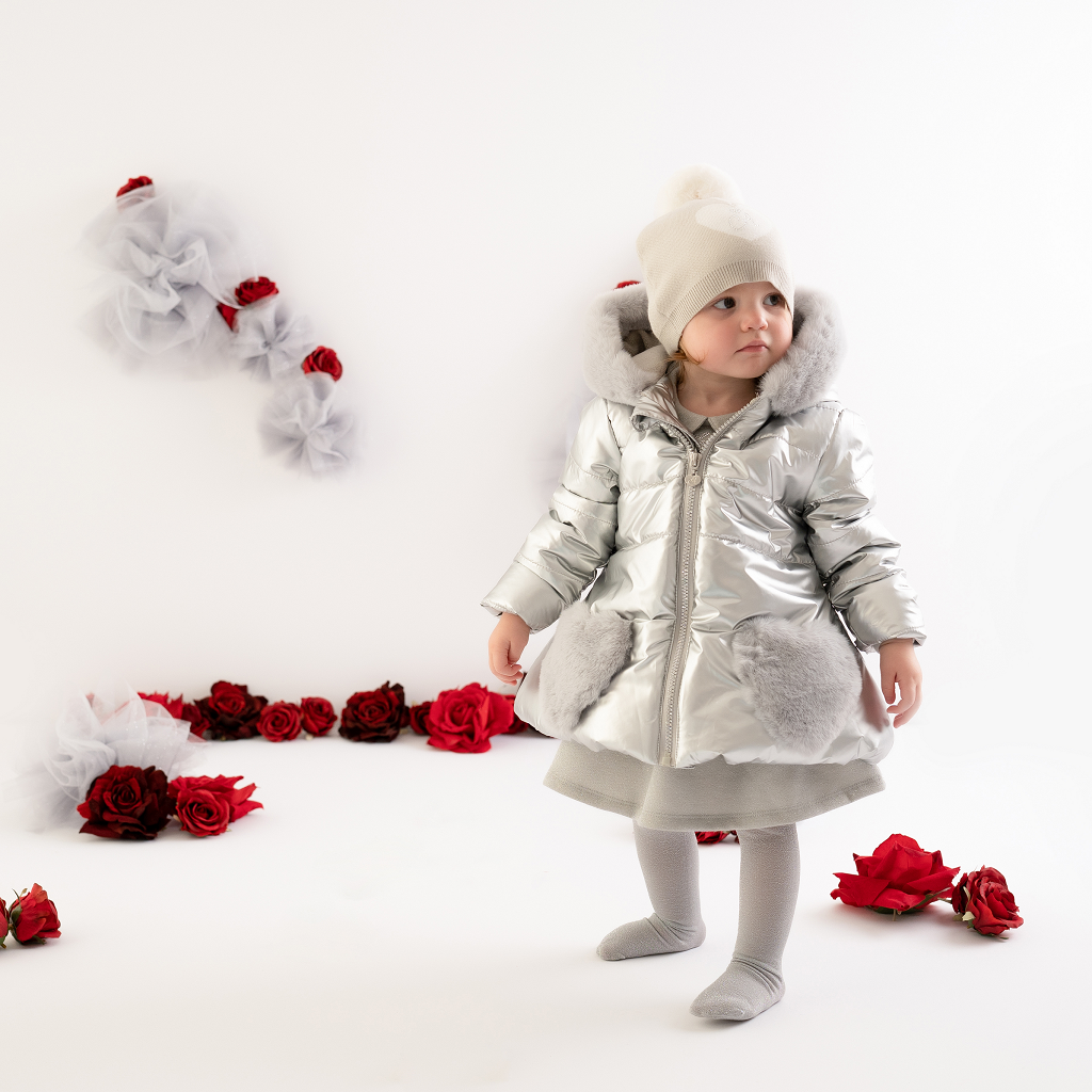 LITTLE A Faux Fur Heart Pocket Jacket Silver