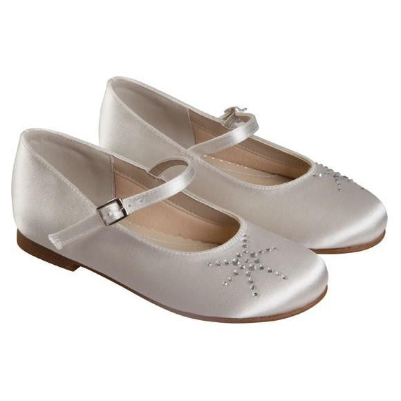 Girls-Emily Ivory Satin Shoes - Rainbow Club