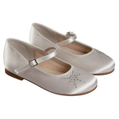 Girls-Emily Ivory Satin Shoes - Rainbow Club