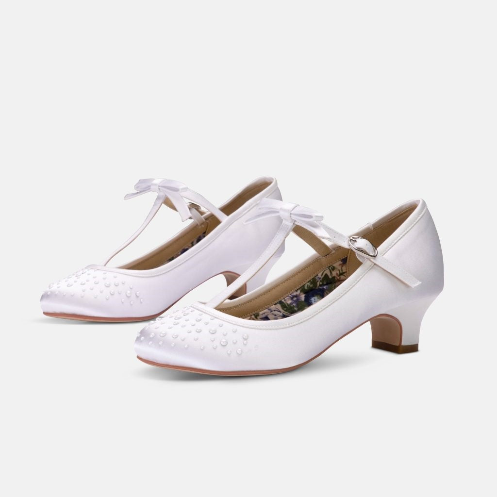 HOPE Satin T-Bar Diamante Shoes | Kizzies Childrenswear