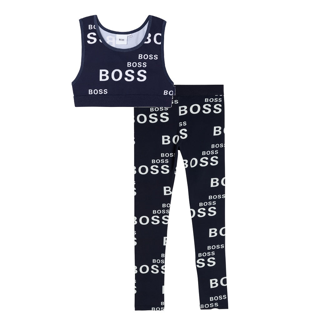 BOSS Girls Crop Top And Legging Set Navy