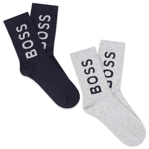 BOSS KIDS Socks 2 Pair Set Grey Navy