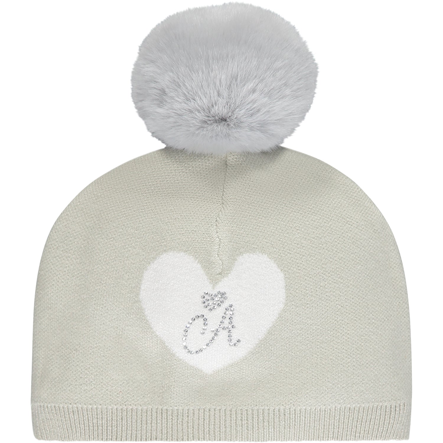 Little A Heart Pom Pom Hat Silver