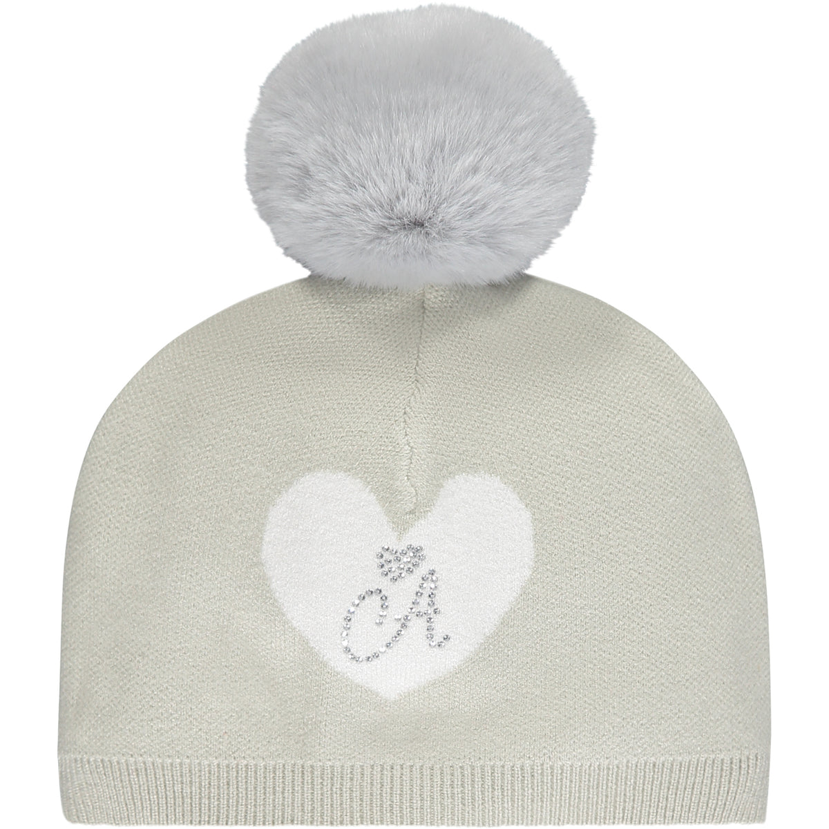 Little A Heart Pom Pom Hat Silver