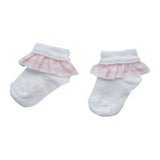LITTLE A Check Frill Ankle Socks Pink