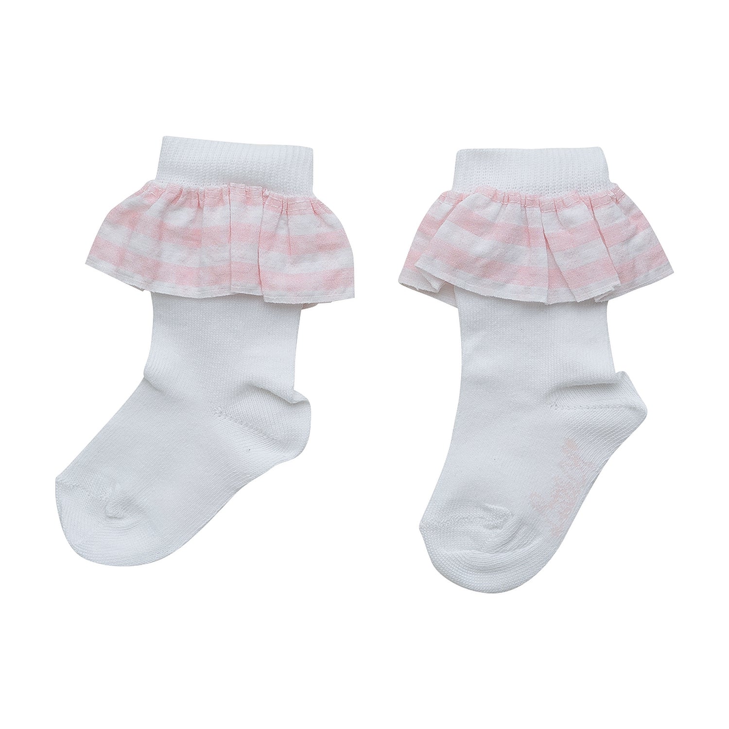 LITTLE A Check Frill Knee High Socks Pink