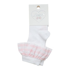 Little A Check Frill Knee High Socks Pink