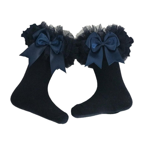 Mintini Navy Bow Ruffle Socks 