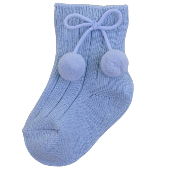 PEX Pom Pom Ankle Socks Blue | Kizzies