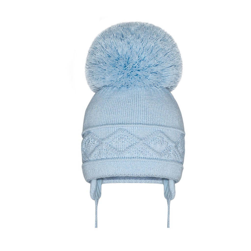 POM POM ENVY Super Pom Cable Hat Blue