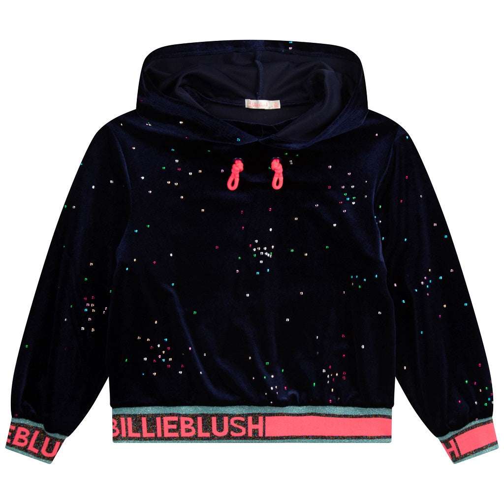 Billieblush Glitter Hooded Sweatshirt Navy - Kizzies