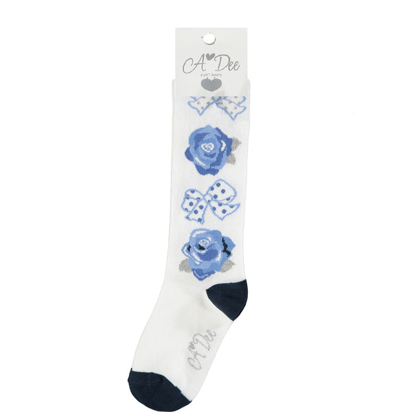 ADee Bows & Roses Tights White Blue