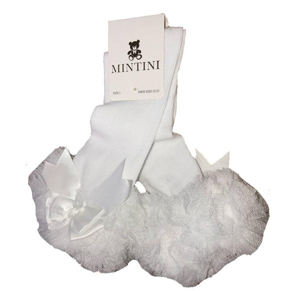 Mintini White Bow Ruffle Socks Knee Hi - Kizzies