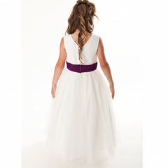 LINZI JAY Ivory dress, crossover bodice with full tulle skirt, chiffon sash. Ivory Violet