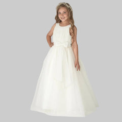 Linzi Jay White chiffon bodice with pretty bow detail on the waist and full tulle skirt. Zip up back. Style: FK051 White