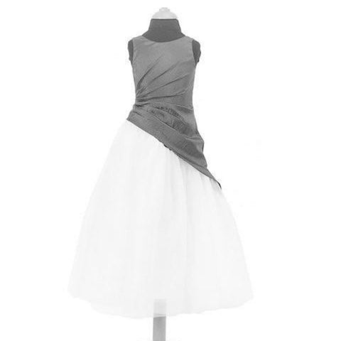 Silver Taffeta & Ivory Tulle Dress - Kizzies, Dresses - Childrens Wear