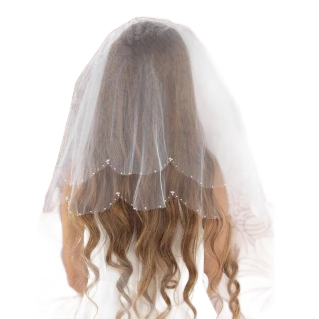 Beaded Pearl Scallop Veil - Kizzies, Veils - Childrens Wear