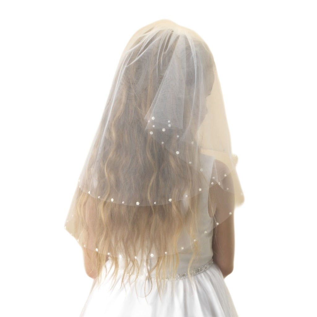 Flower and Pearl Communion Veil - Kizzies, Veils - Childrens Wear